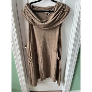 Chalet Womens Dress Brown Cowl Neck Lagenlook Pockets Size XL